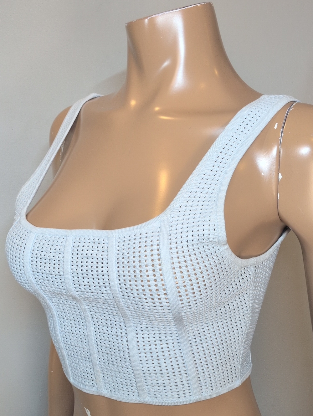 Babaton Aritzia Sculpt Knit Squareneck Cropped Tank Baby Blue Womens Size Medium - Picture 5 of 10